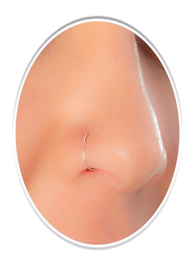 BILIBOOM 925 Sterling Silver Fake Nose Ring - Faux Nose Hoop Piercing 20G 7mm - Non Pierced Nose Jewelry for Women & Men - Handmade Smooth Silver Fake Hoop - Comfortable Clip On Look Nose Piercing Style - Image 1